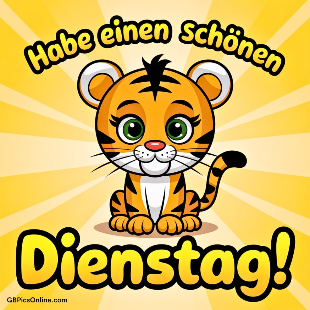 Niedlicher Cartoon-Tiger wünscht einen schönen Dienstag