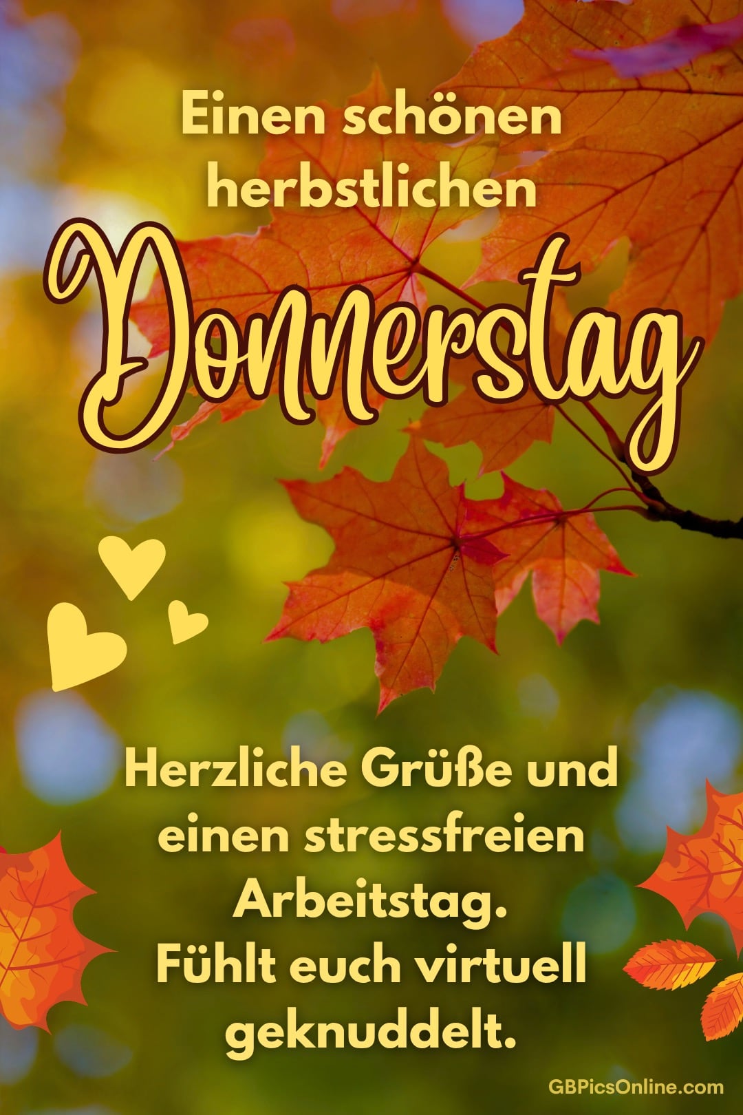 Herbstliche Blätter mit Wünschen für einen schönen Donnerstag