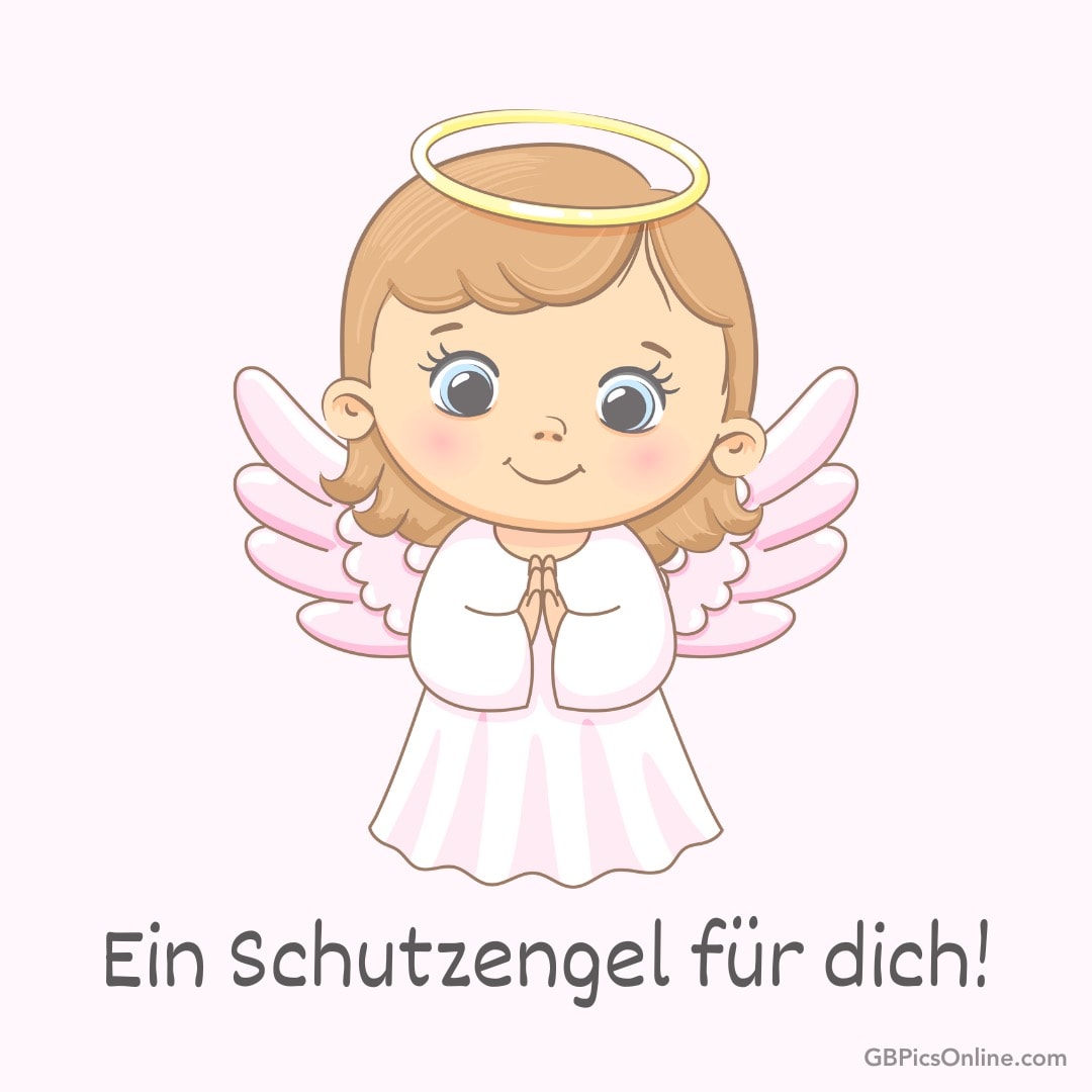 Ein Zeichentrickengel mit Heiligenschein und die Worte „Ein Schutzengel für dich!“