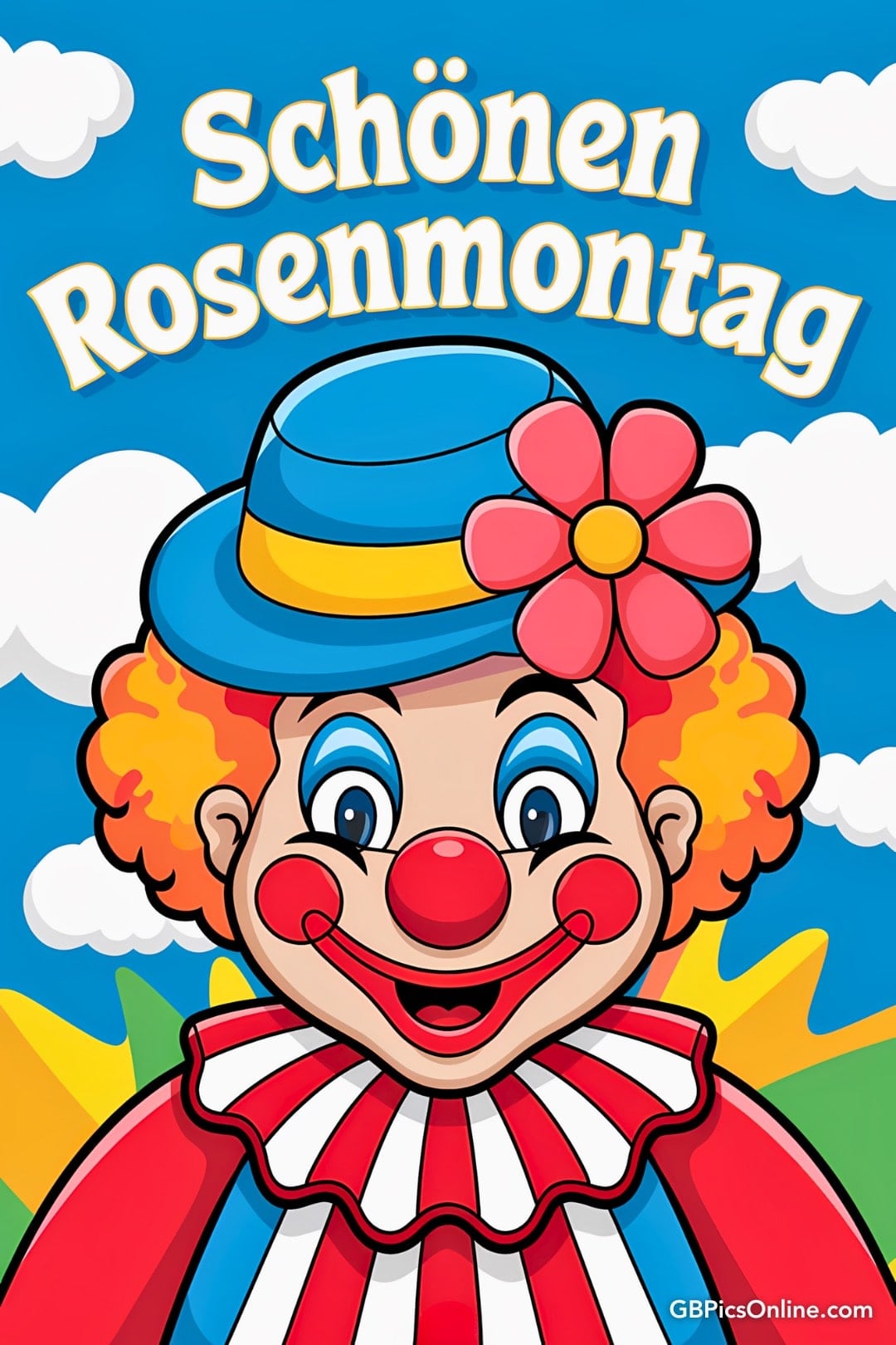 Ein fröhlicher Clown wünscht einen schönen Rosenmontag