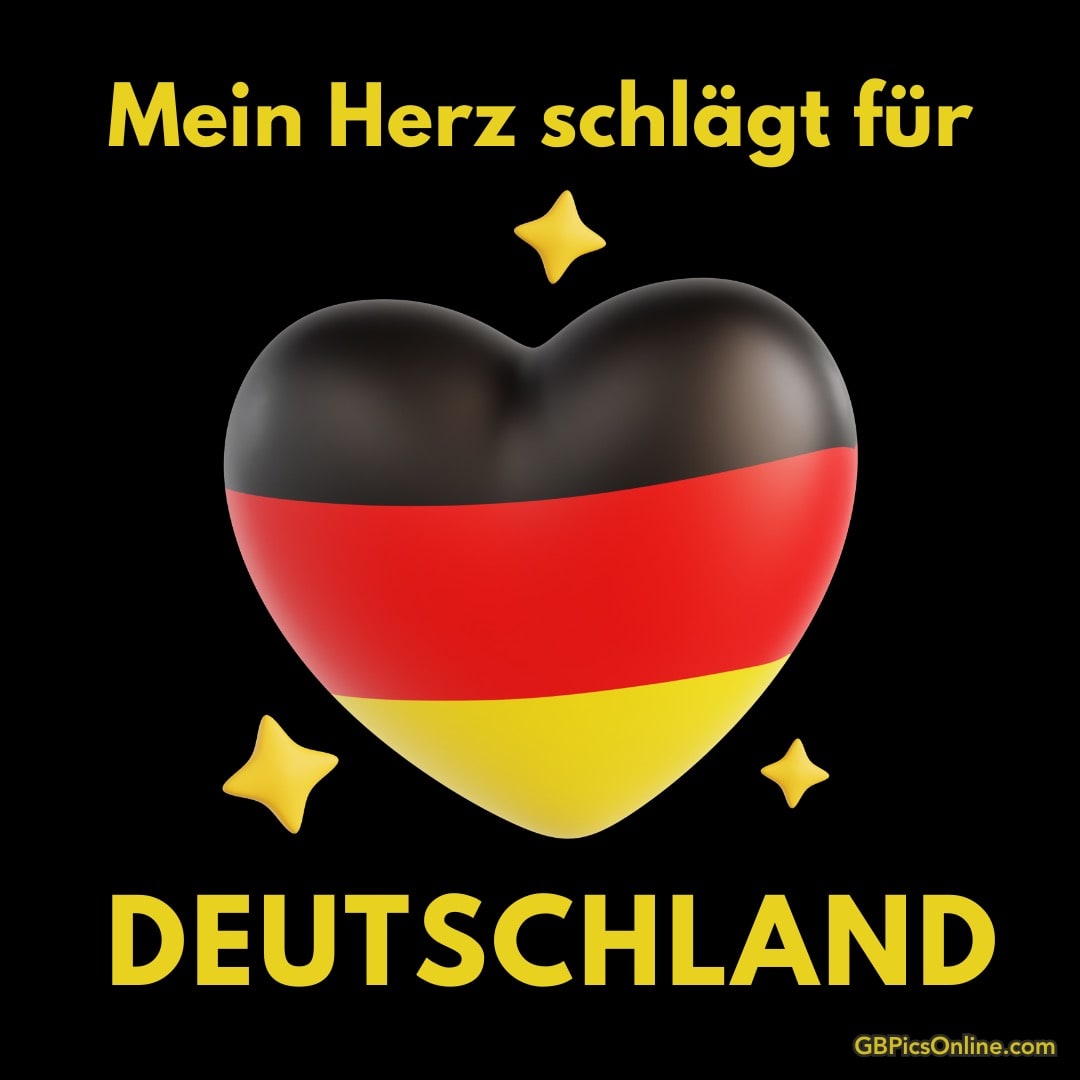Herz mit Deutschlandfarben und Text: „Mein Herz schlägt für Deutschland“ plus Sterne