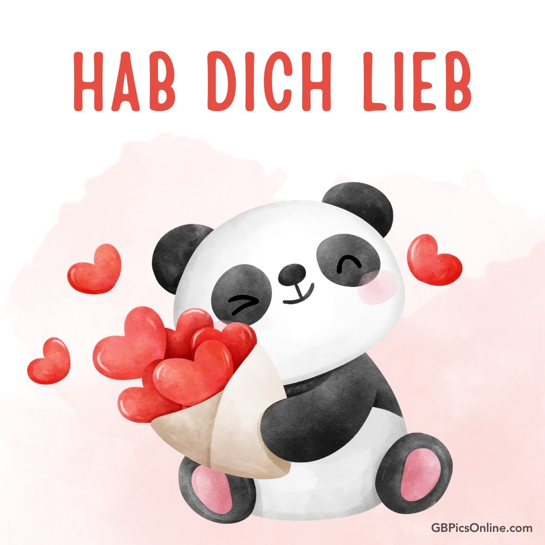 Ein Panda mit Herzen und den Worten „Hab dich lieb“