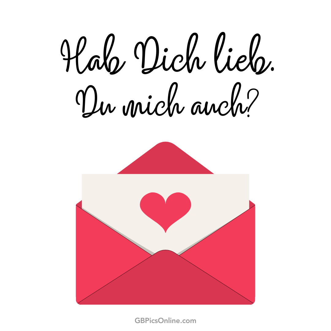 Ein roter Umschlag mit einem Herz und der Text: „Hab Dich lieb. Du mich auch?“