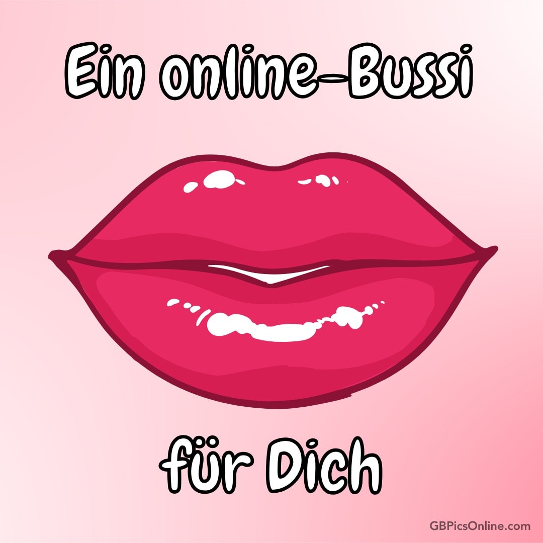Rote Lippen mit Text „Ein online-Bussi für Dich“ auf rosa Hintergrund