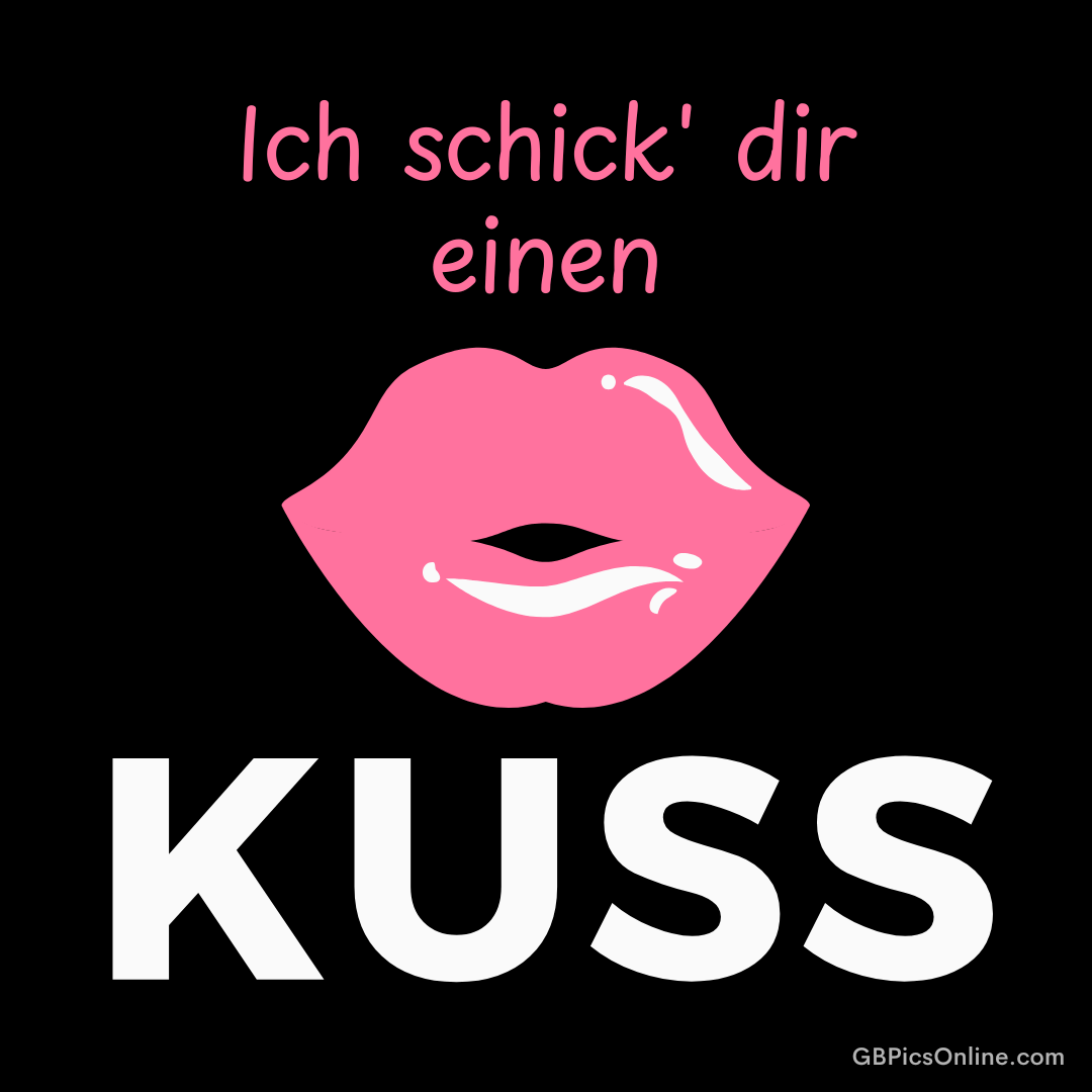 Rosa Lippen mit Text „Ich schick' dir einen Kuss“ vor schwarzem Hintergrund