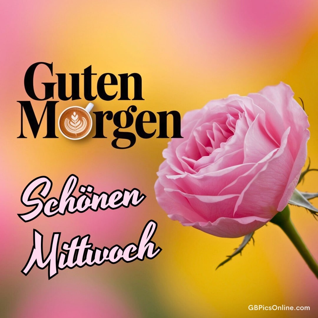Guten Morgen und einen schönen Mittwoch mit Kaffee und Rosa Rose