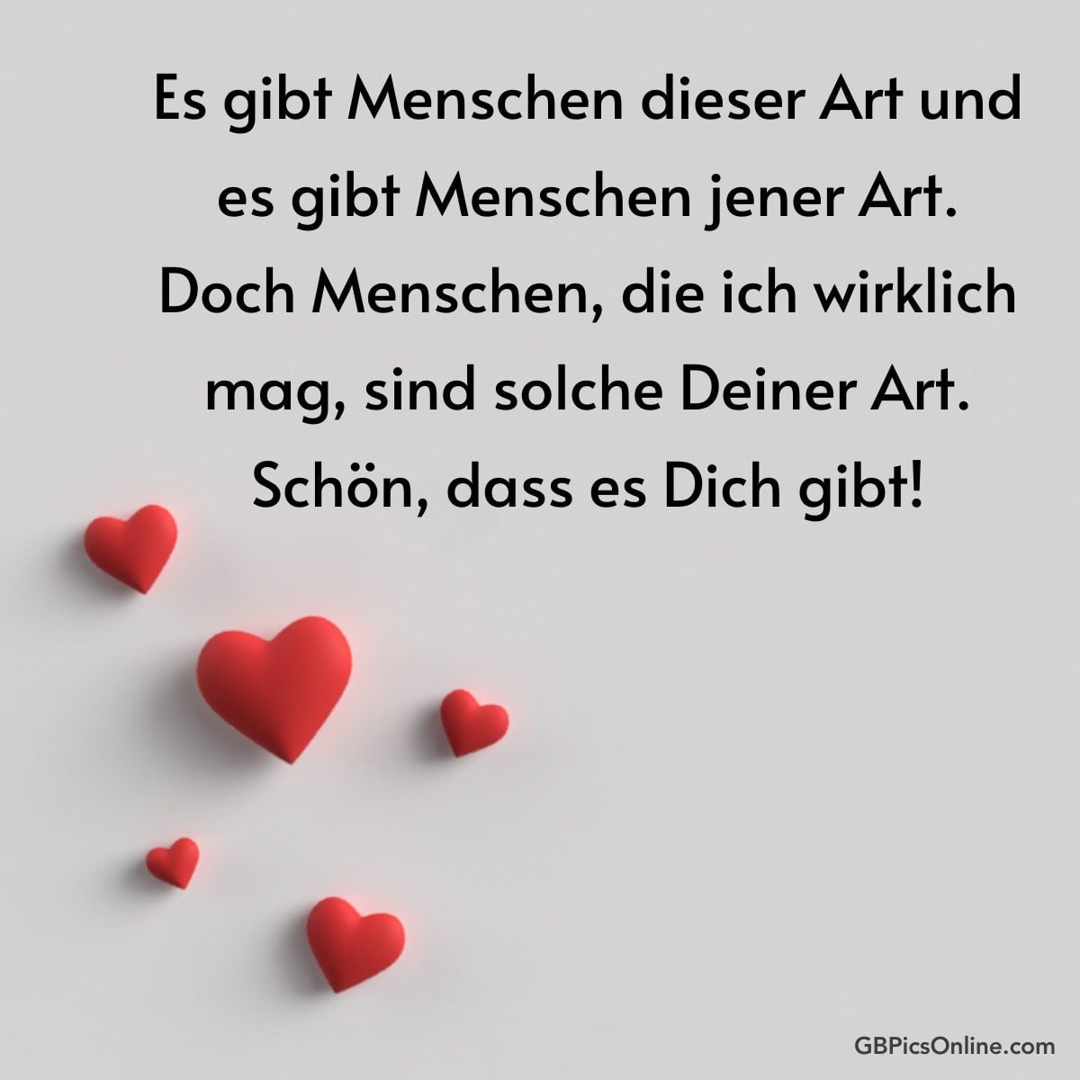 Herzen verteilt mit dem Text „Schön, dass es Dich gibt!“ in Deutsch