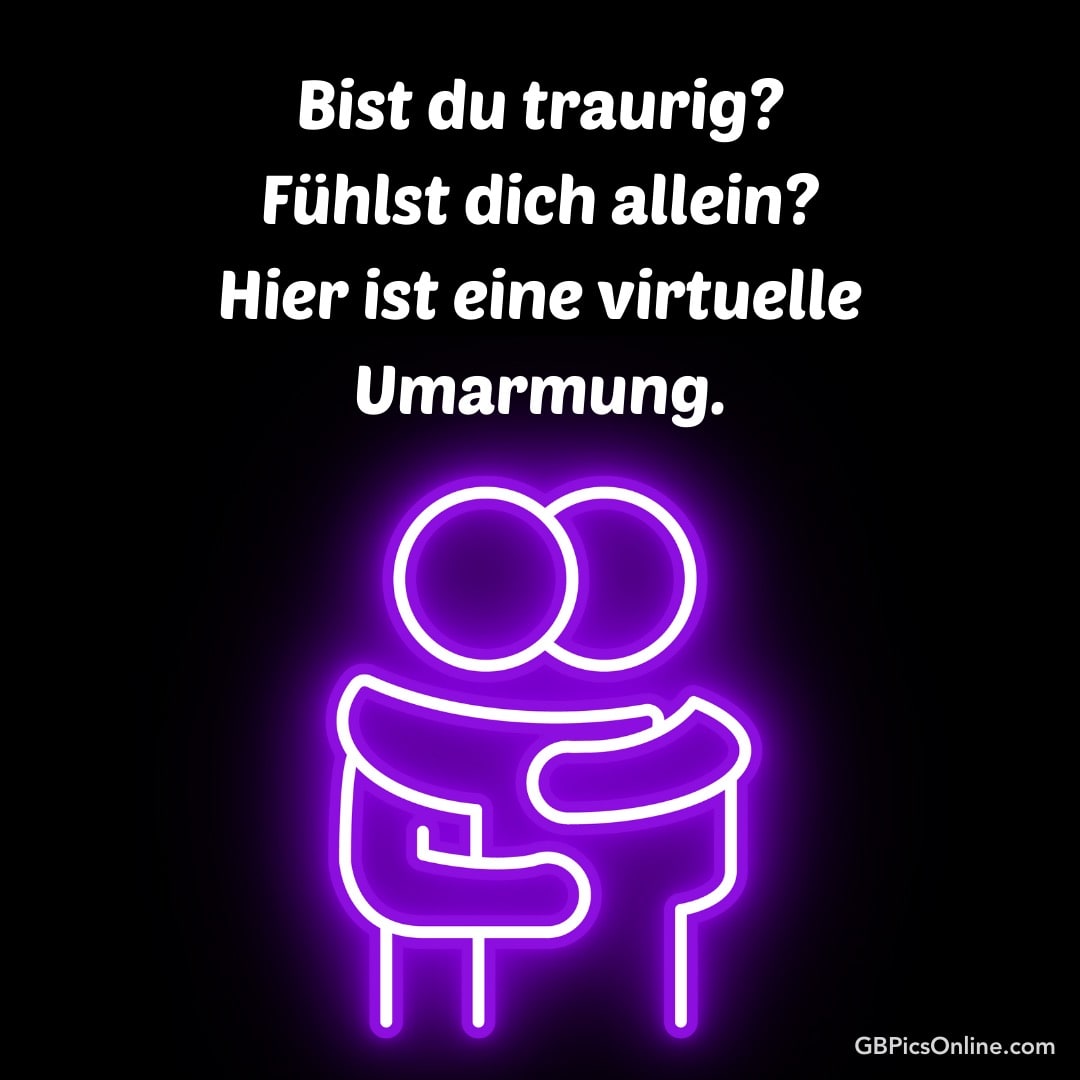 Neonillustration zweier Personen, die sich umarmen, mit Trosttext