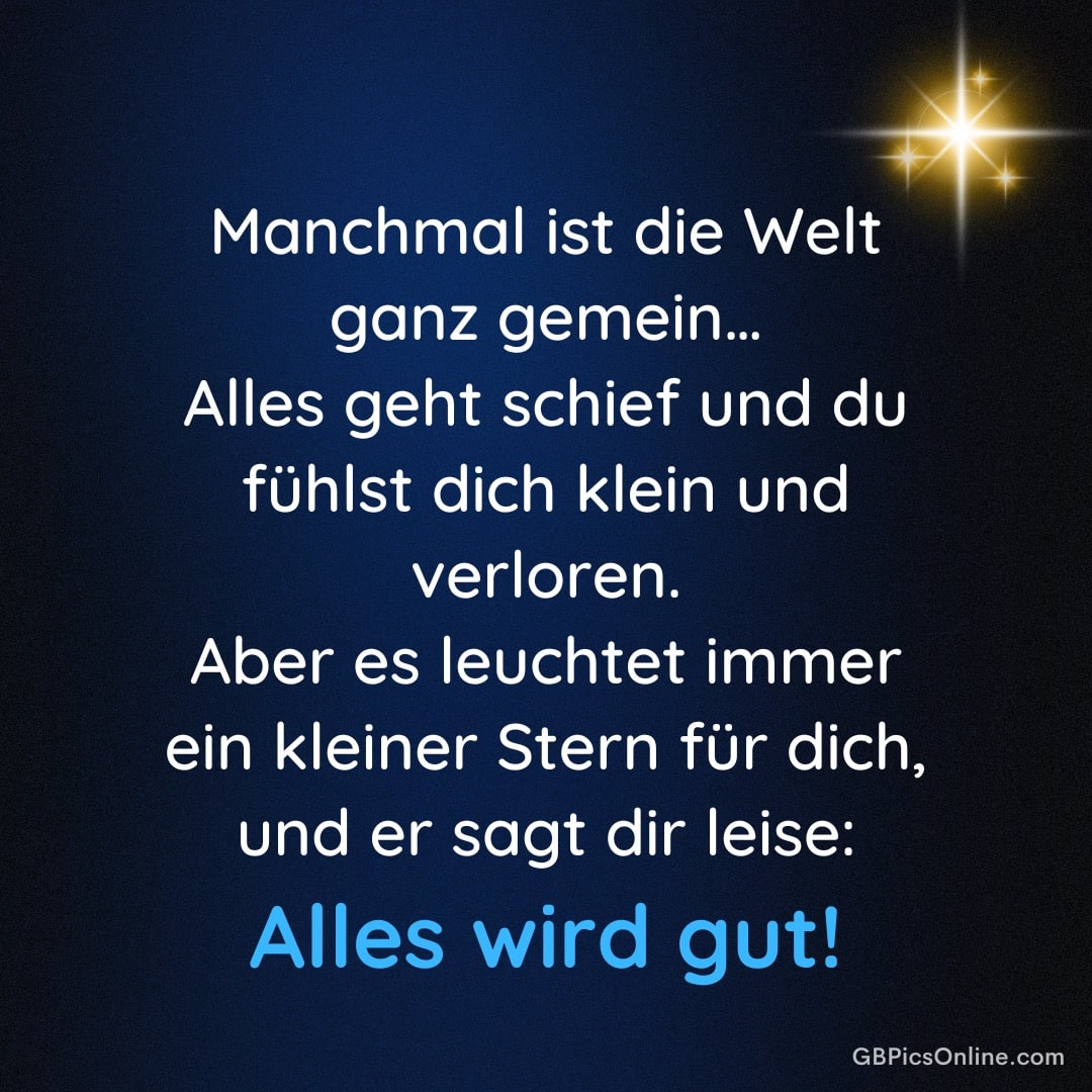 Auf blauem Hintergrund ein motivierender Text und ein leuchtender Stern