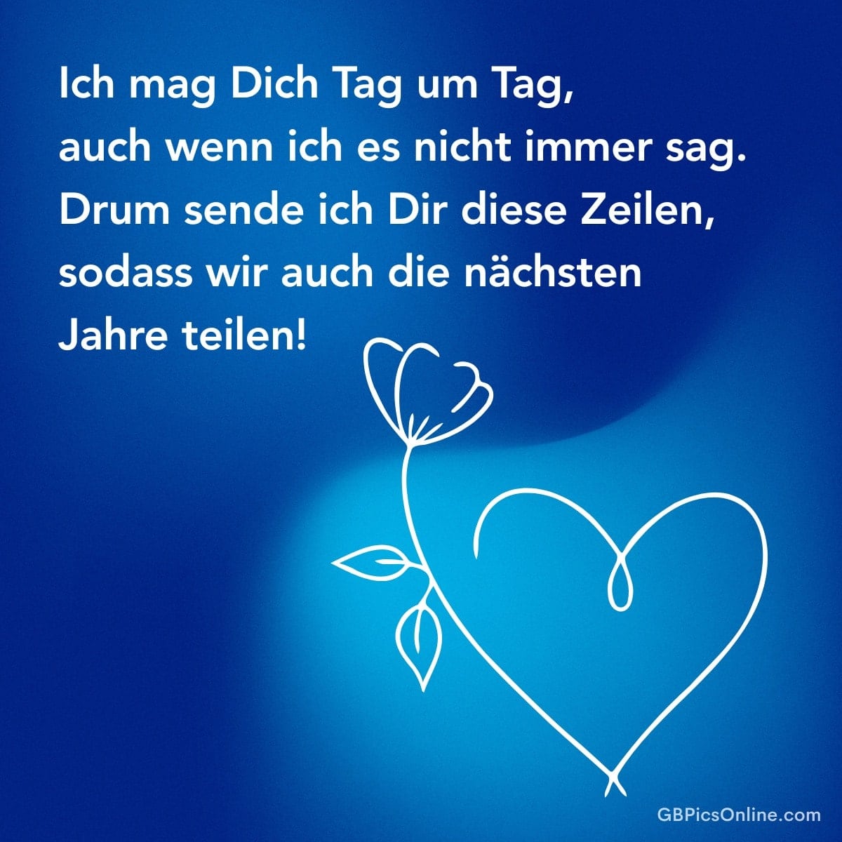 Herz mit Pflanze auf blauem Hintergrund, daneben ein liebevoller Text