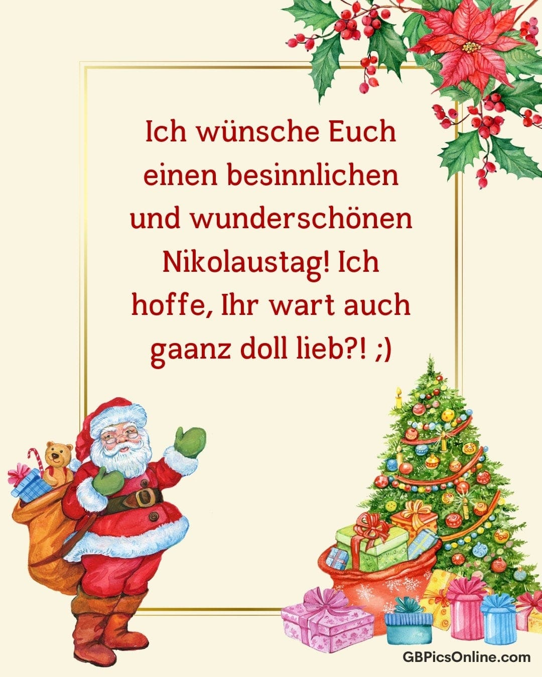 Weihnachtsmann mit Geschenken und einem festlichen Baum