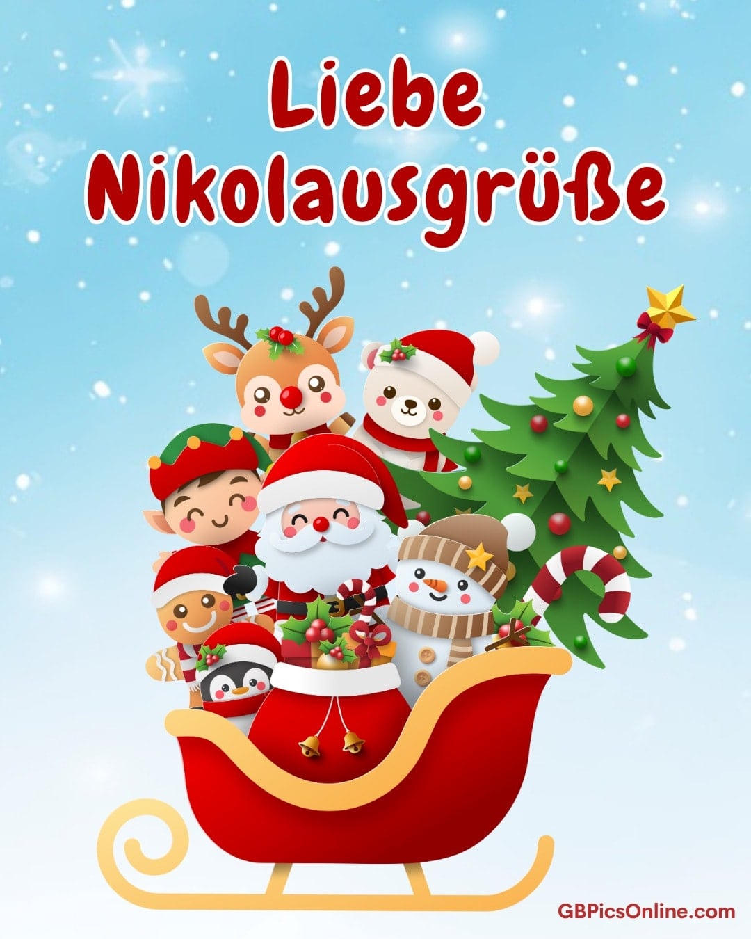 Nikolaus und Freunde im Schlitten voller weihnachtlicher Freude