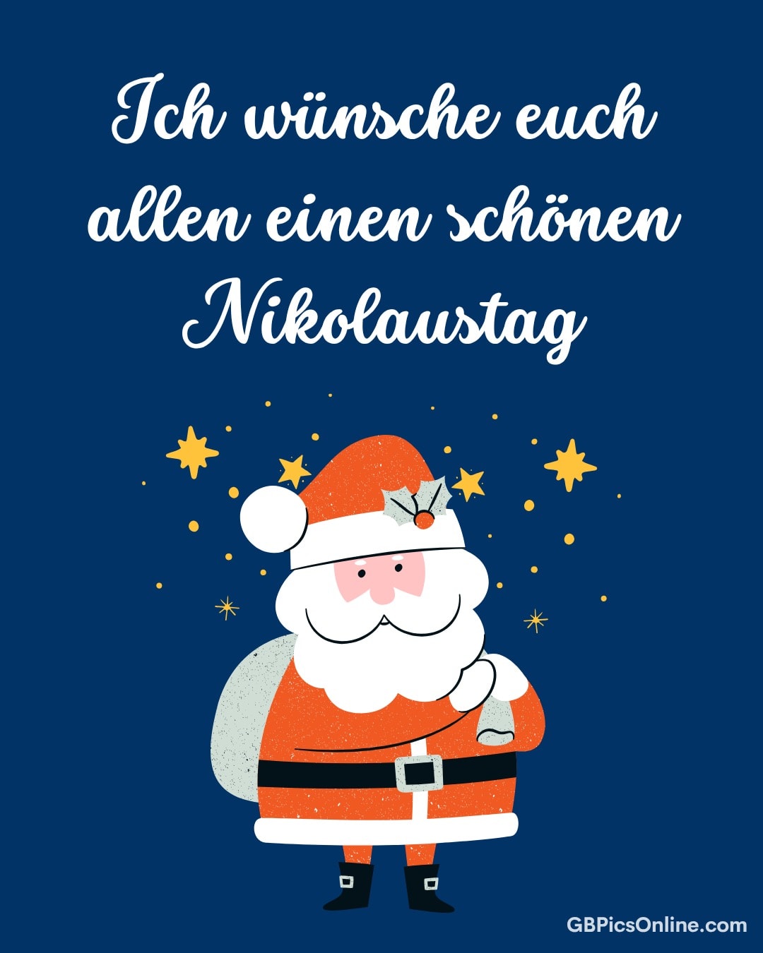 Cartoon Weihnachtsmann auf blauem Hintergrund wünscht einen schönen Nikolaustag