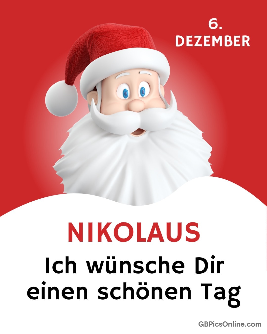 Nikolaus mit roter Mütze wünscht einen schönen Tag am 6. Dezember