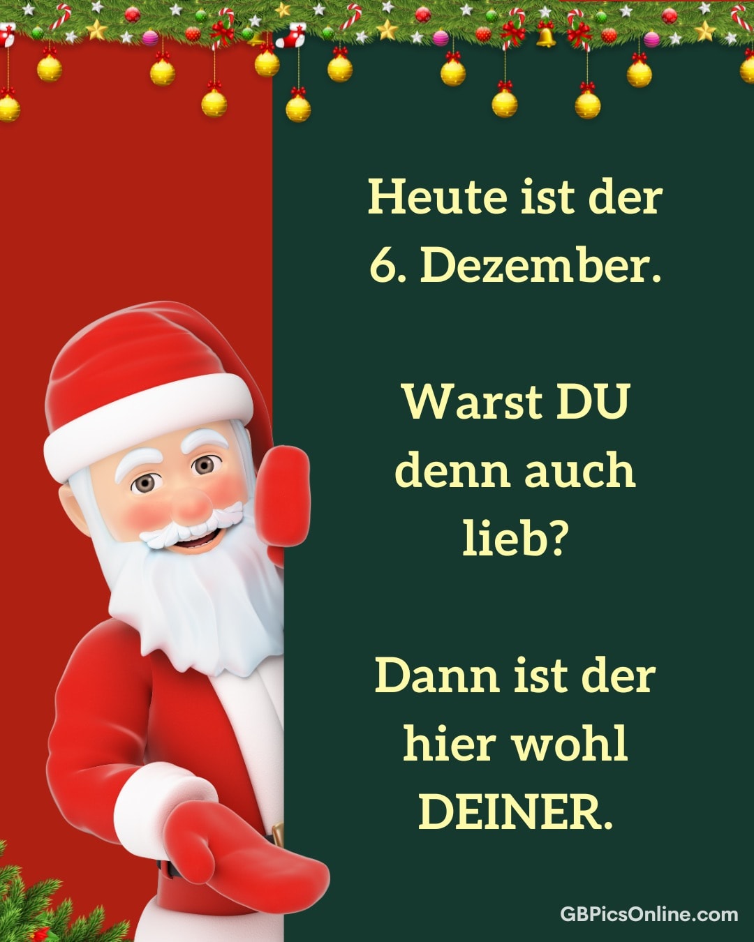 Ein fröhlicher Weihnachtsmann mit roter Mütze und Bart lächelt und winkt