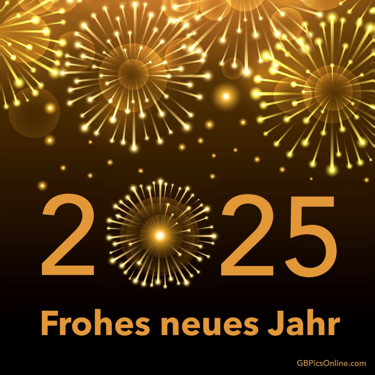 Goldenes Feuerwerk mit „2025 Frohes neues Jahr“