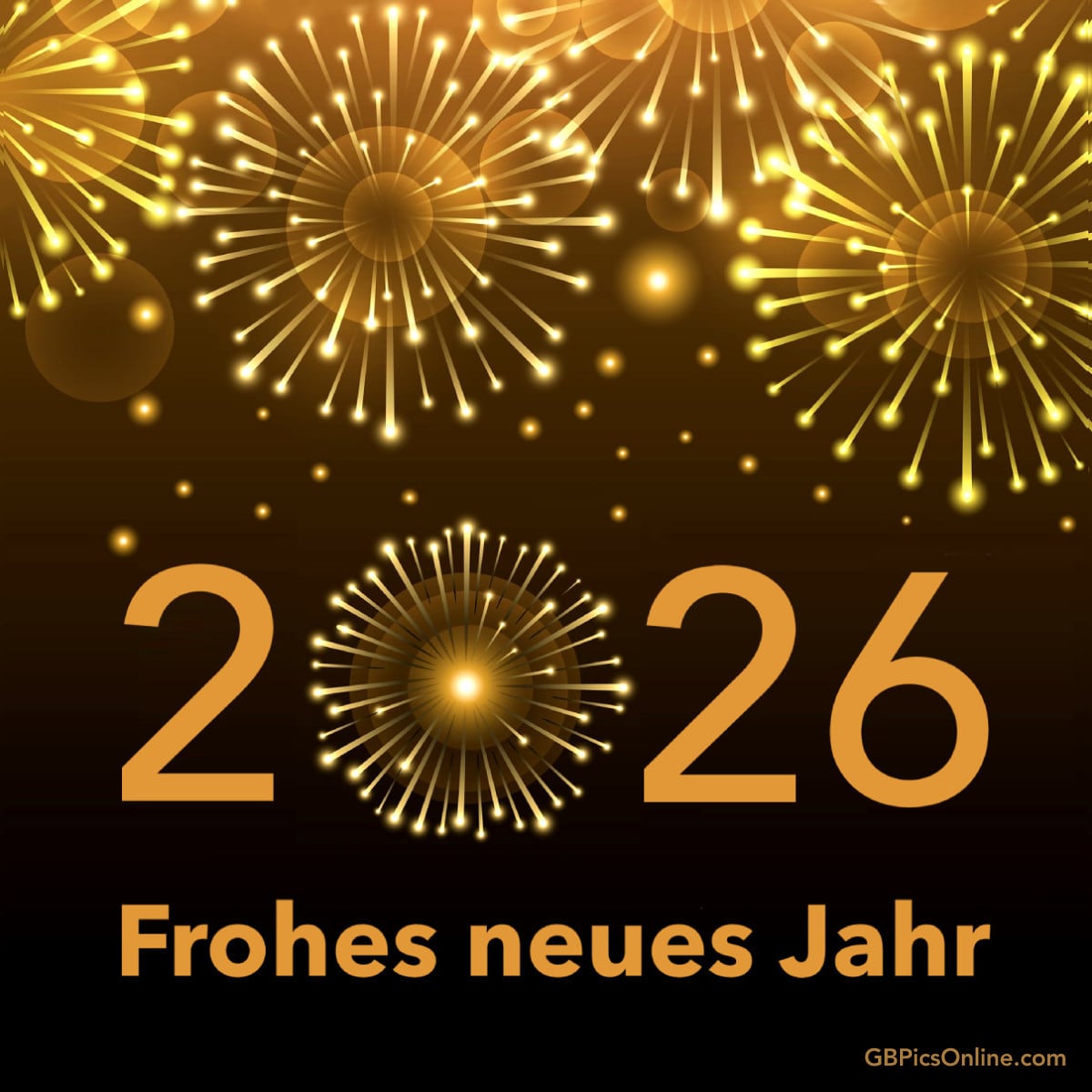 Goldenes Feuerwerk mit „2026 Frohes neues Jahr“