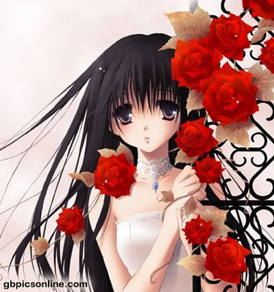 Anime-Mädchen umringt von Rosen