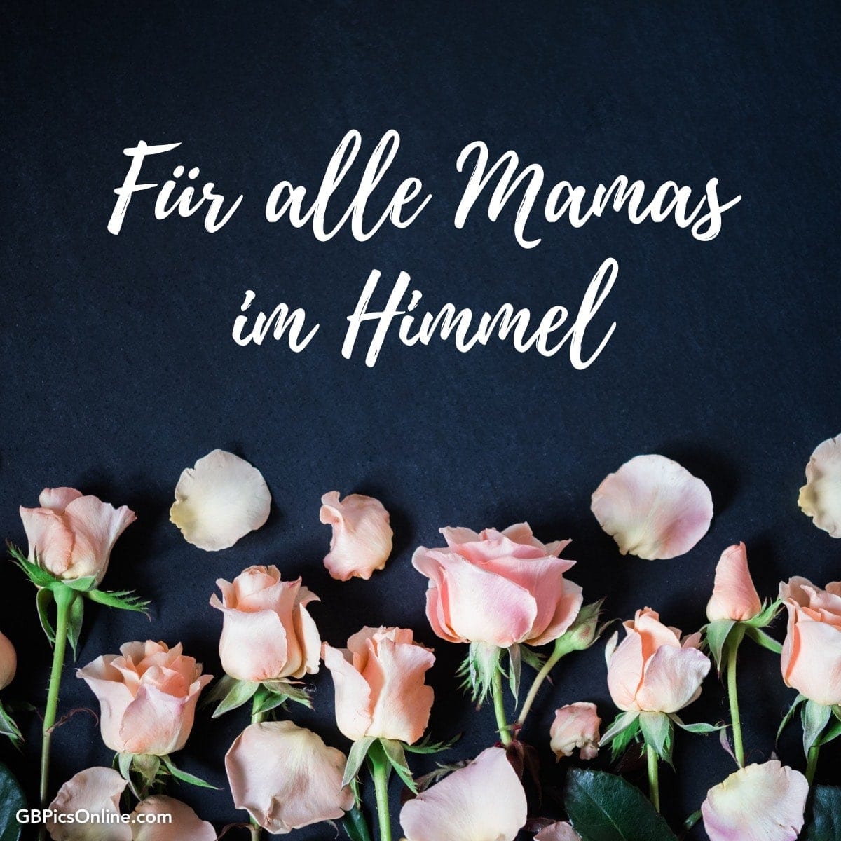 Rosen und Blütenblätter mit Text „Für alle Mamas im Himmel“