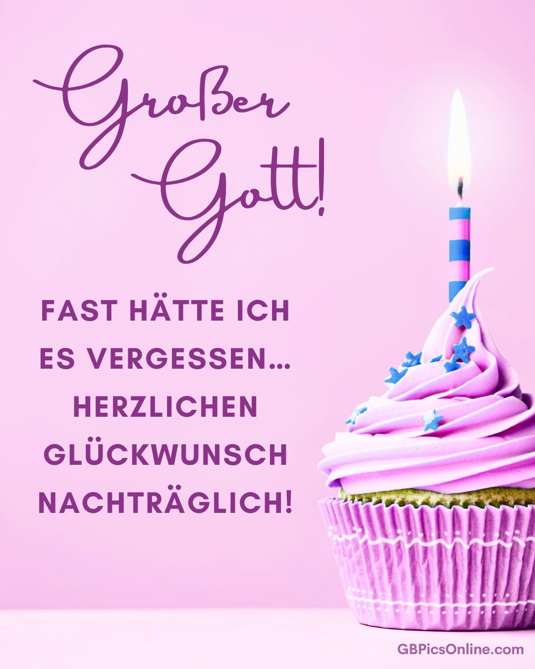 Rosa Hintergrund mit einem Cupcake und nachträglichen Geburtstagswünschen