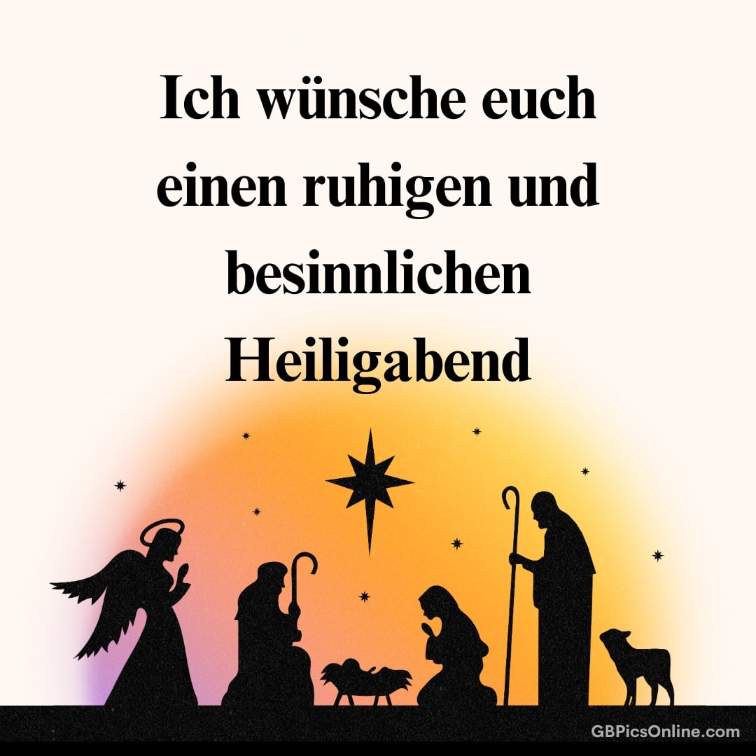 Silhouetten von Maria, Josef und anderen um die Krippe, mit einem Stern darüber