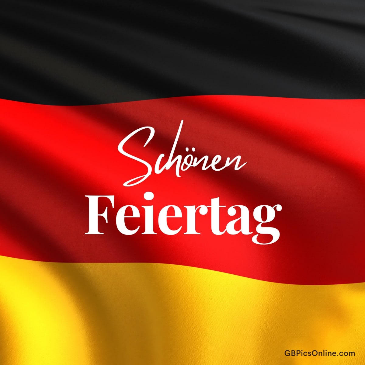 Welliges Deutschlandflaggenmotiv mit Grußtext „Schönen Feiertag“