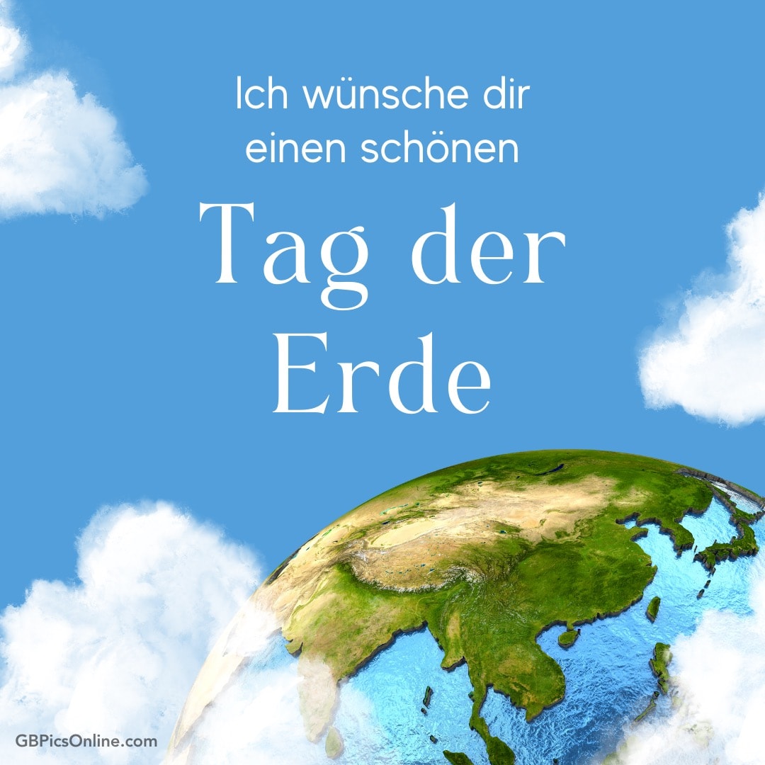 „Ich wünsche dir einen schönen Tag der Erde“ mit einer stilisierten Erdkugel auf blauem Hintergrund