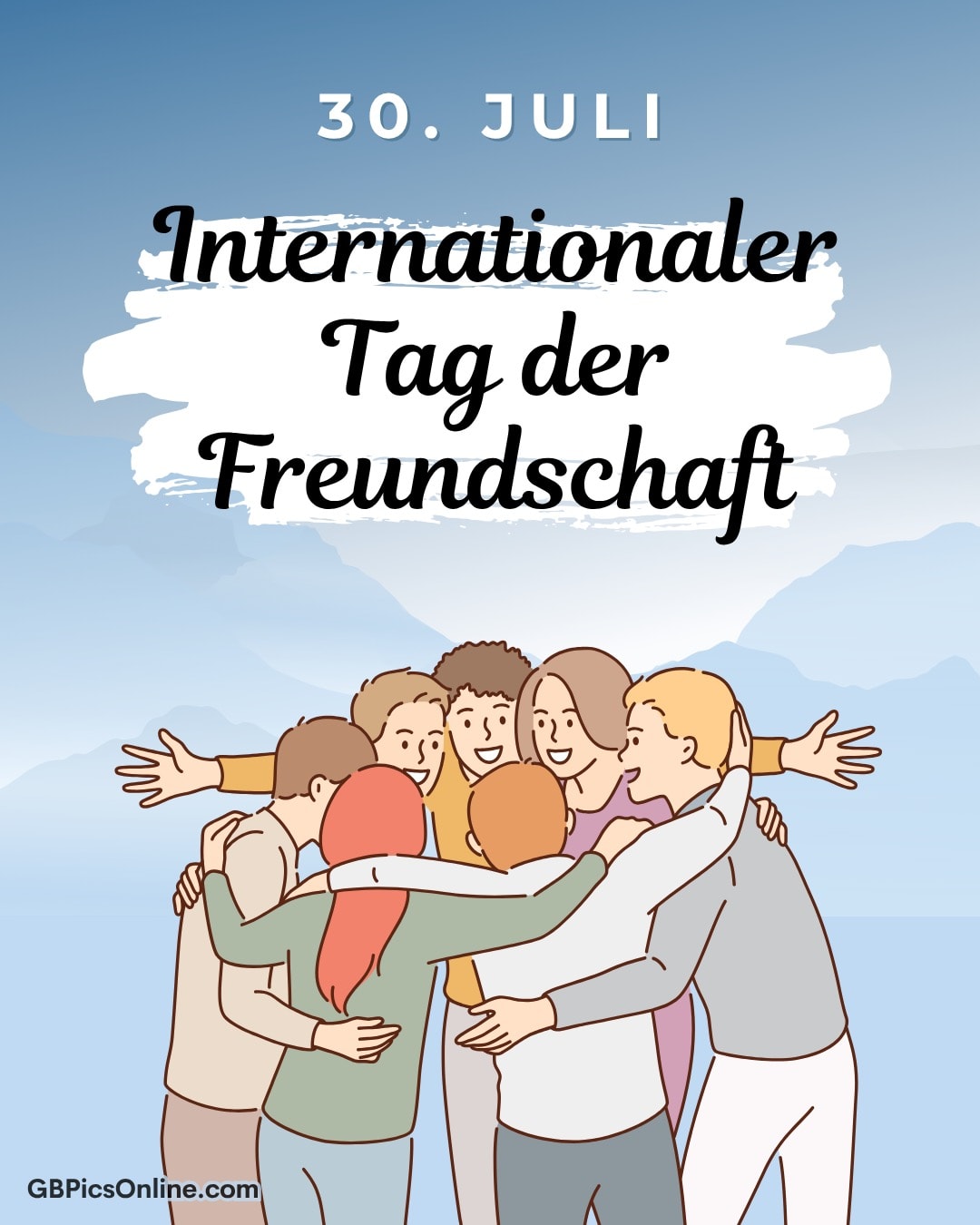 Gruppe von Freunden umarmt sich herzlich zum Tag der Freundschaft