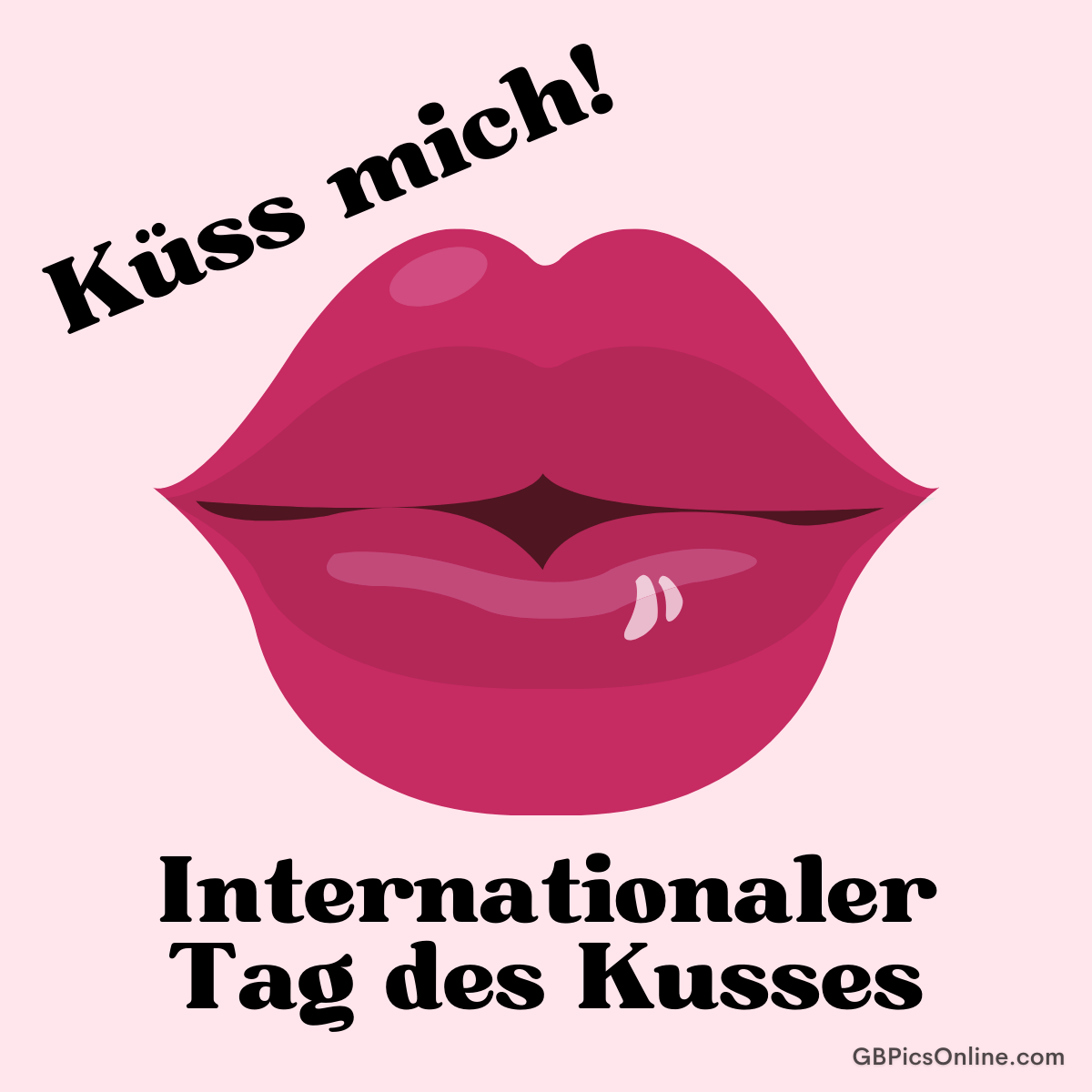 Rosa Hintergrund mit knallpinken Lippen und Text: „Küss mich! Internationaler Tag des Kusses“