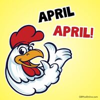 Ein lustiges Huhn lacht vor Freude, bereit für Aprilscherze!