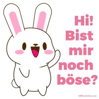 Ein niedliches Häschen fragt mit einem freundlichen Lächeln um Vergebung.