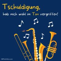 Eine Gruppe fröhlicher Instrumente tanzt zu den musikalischen Noten.