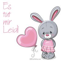 Ein niedlicher Hase bittet mit einem Herzballon um Entschuldigung.