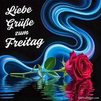 Eine zauberhafte Rose spiegelt sich im Wasser, während sanfte, leuchtende Linien dem Freitag einen Hauch von Magie verleihen.