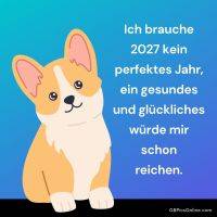 Ein illustrierter Corgi mit einer Botschaft, die ein glückliches und gesundes neues Jahr wünscht