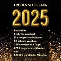 Feierliche Glückwünsche umgeben von goldenem Glanz - auf ein strahlendes 2025!