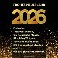 Feierliche Glückwünsche umgeben von goldenem Glanz - auf ein strahlendes 2026!