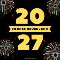 Schwarzer Hintergrund, Feuerwerk und „2027 Frohes Neues Jahr“