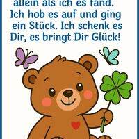 Ein niedlicher Teddybär hält liebevoll ein Glückskleeblatt, um Freude und Hoffnung zu verbreiten.