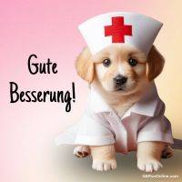 Ein flauschiger Welpe im Krankenschwester-Outfit bringt Trost und ein Lächeln in schweren Momenten.