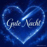Leuchtendes Sternenherz am Nachthimmel mit Kometenschweif und Schriftzug „Gute Nacht“