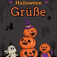 Süße Halloween-Charaktere sammeln sich zu einer schaurig-fröhlichen Feier unter dem Mondschein.