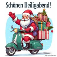 Weihnachtsmann auf Tour: Mit einem Roller voller Geschenke bringt er festliche Freude.