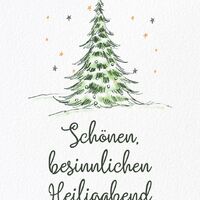 Ein festlich geschmückter Weihnachtsbaum funkelnd unter einem Sternenhimmel.