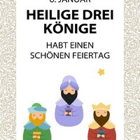Illustration der Heiligen Drei Könige, die feierlich kleine Geschenke halten.