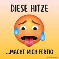 Ein Emoji leidet unter der Sommerhitze und sucht dringend Abkühlung.