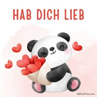 Ein Pandabär voller Liebe, umarmt fröhlich ein Herz.