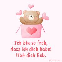 Ein fröhlicher Teddybär, umgeben von Herzen, springt aus einer Geschenkbox, um seine Liebe zu zeigen.