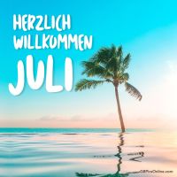 Eine einsame Palme ragt in den sonnigen Himmel; perfekte Ruhe im Paradies.