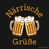 Zwei Bierkrüge stoßen an, um den Karneval zu feiern... Prost auf gute Zeiten!